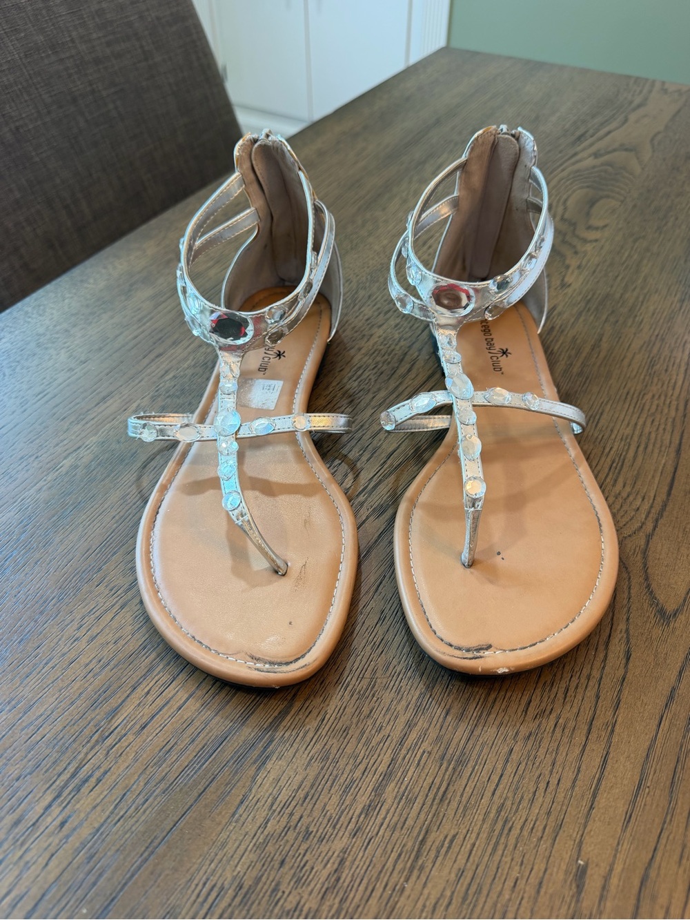 Montego Bay Club Silver T-Strap Jeweled Sandals